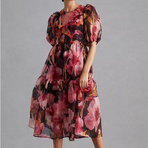Like New! Anthropologie Puff-Sleeve Organza Midi Dress - Medium / M